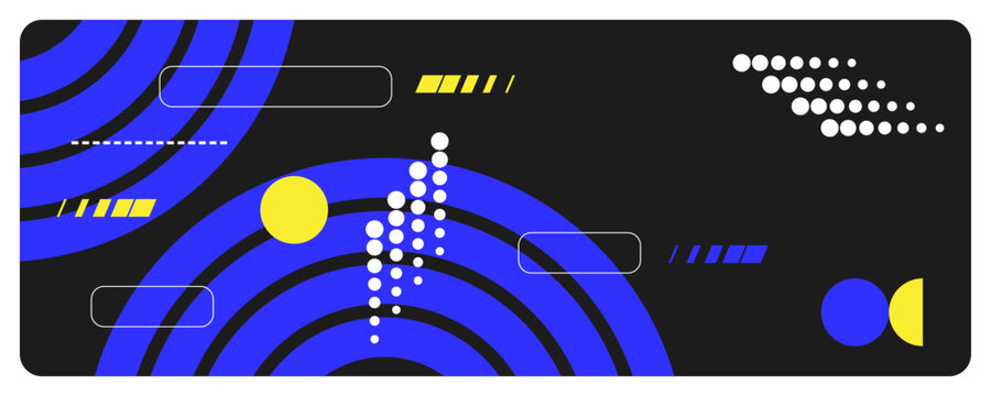 Contemporary Abstract Design with Layered Blue Half Round, Yellow Circle, and White Dots. For Sport or Modern Technology Banner in Minimalist Concept