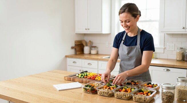 Healthy meal prep for New Year diet. New Year's goals theme