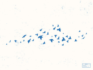 Obraz premium Graceful blue pigeon flock. Birds outline on white textured background