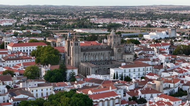 Aerial view of Evora Cathedral in Evora, Portugal.