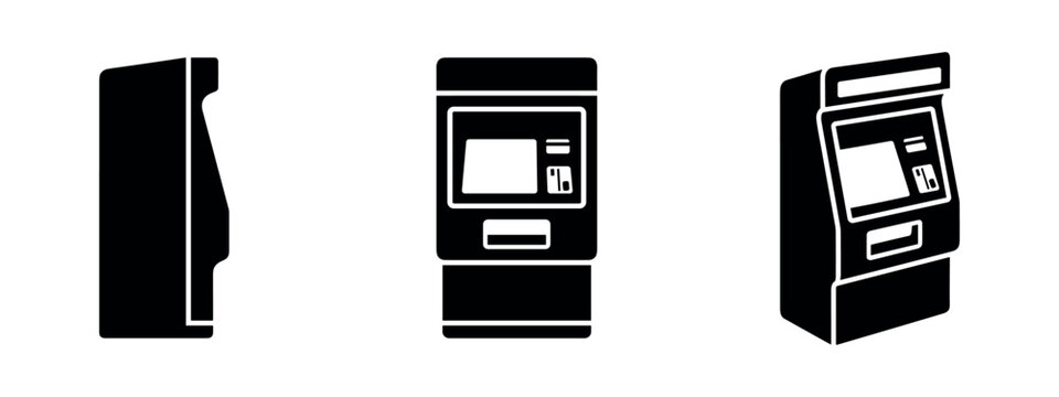 Automated teller machine ATM and kiosk icon set for banking services