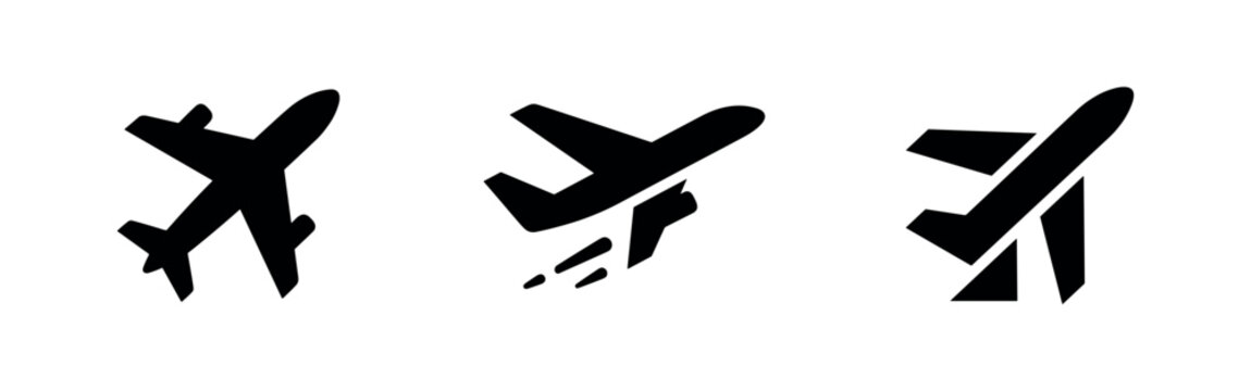 Airplane Takeoff and Flying Aviation Silhouette Icons