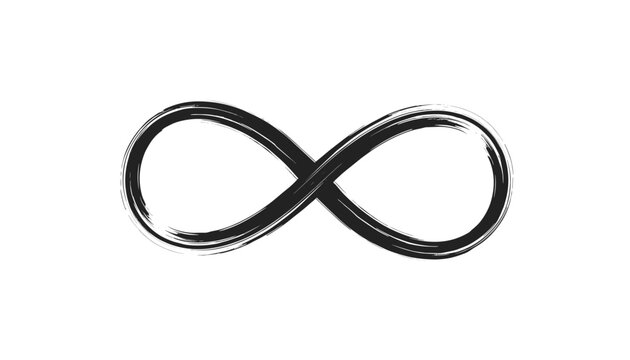 Minimalist black ink brush stroke infinity symbol representing eternity and forever on a clean white background surface.