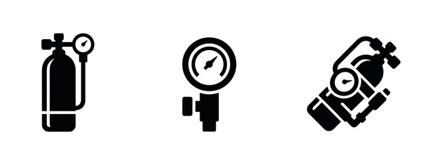 Fototapeta premium Scuba diving tank and pressure gauge icons set. Underwater exploration equipment symbols.