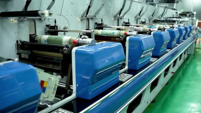 Close Up of Multicolor Printing Machine Rollers