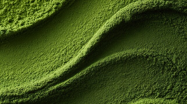 Matcha powder texture green surface background.