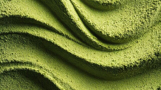 Matcha powder texture green surface background.