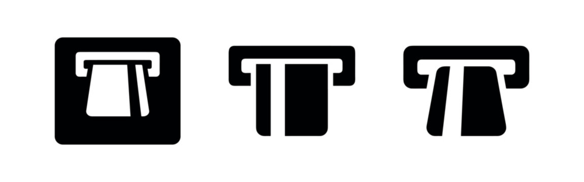 Credit card slot icon set. ATM, payment terminal, and transaction interface silhouettes.
