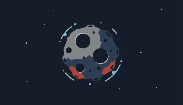 Cartoon asteroid floating in dark outer space with craters and a colorful surface under a starry sky for cosmic themes.