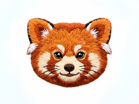 Red panda head with orange fur, white facial markings, and black ear tips on white background
