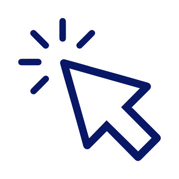 Dark blue computer mouse cursor arrow icon with selection sparkle indicator transparent background
