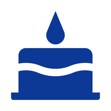 Flat vector icon of a birthday cake with a single candle flame isolated on a white background transparent background