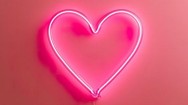 Pink neon heart on pink wall.