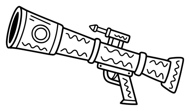 Rocket Launcher Bazooka Outline Vector Illustration, Military Missile Weapon Doodle for Army Concept and Coloring Page