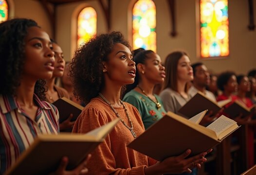 Church Choir Singing Vibrant Hymns Spiritual Gathering Sacred Space Uplifting Melodies Harmony Voices