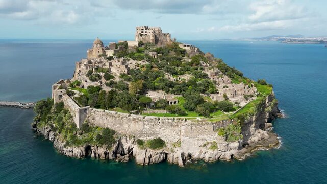 Aragonese castel island in Ischia - aerial view 2