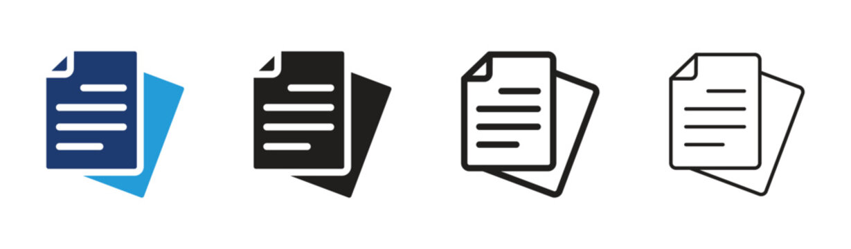 Set of document vector icons, copy paste file symbols, page templates with text lines, duplicate documents, web ui elements, ui kit design