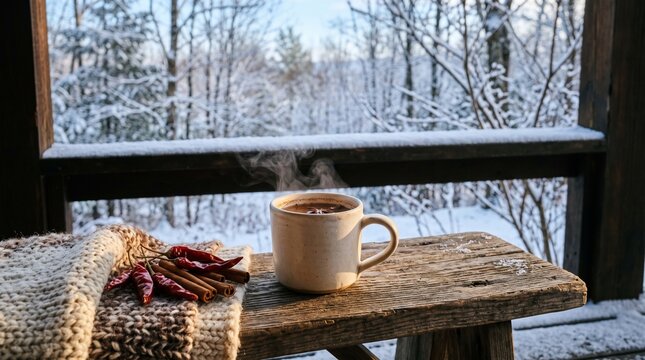 Spicy hot drink on a cold winter porch