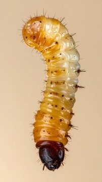 Macro of beetle larva grub isolated on plain background