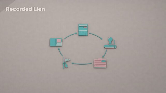 A standing lien procedure files the notice, enters it in the index and attaches it to the deed record, with service papers accompanying the entry. Flat 3D style; an English title card.