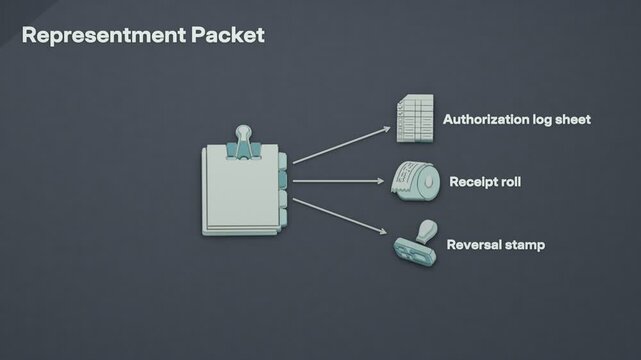A merchant's representment packet connects authorization records and receipts to the issuer's review of a disputed payment for possible chargeback reversal. Flat 3D style; objects labelled in English.