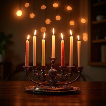 Kwanzaa Kinara Candle Arrangement with Flickering Flames in Intimate Setting