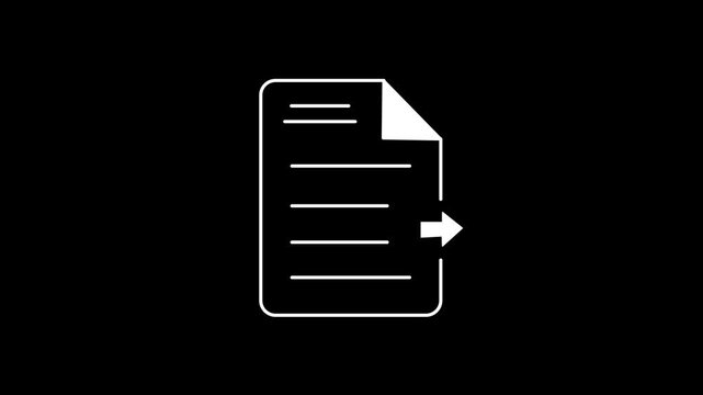 Concept of document and file export; processes involving file exporting, document transmission, data transfer. 2D animation, video clip, 4K resolution, alpha channel, transparent background.
