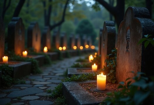 Somber Cemetery Visit Candles Graves Prayer Tranquil Reflections