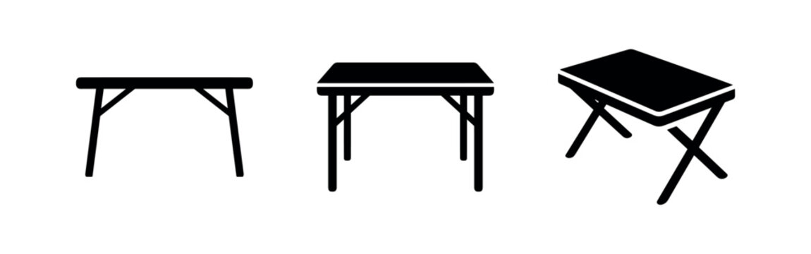 Three icons of tables: simple table, four-legged table, and folding table.