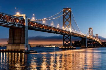 Fototapeta premium San Francisco Oakland Bay Bridge illuminated at night twilight skyline