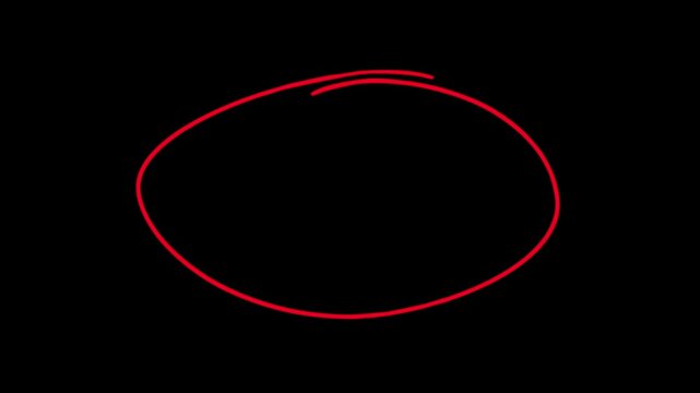 Red hand drawn circle animation, thin line, transparent background