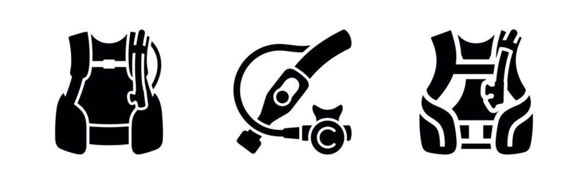 Icons: Scuba diving vest, regulator, BCD