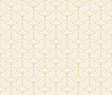 Gold art deco fan seamless vector pattern background