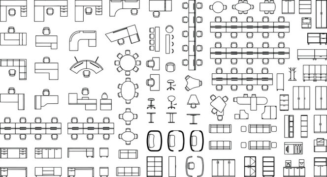 Office furniture top view vector set floor plan symbols