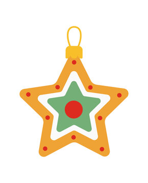 Yellow Star Christmas Ornament with Green and Red Geometric Details
