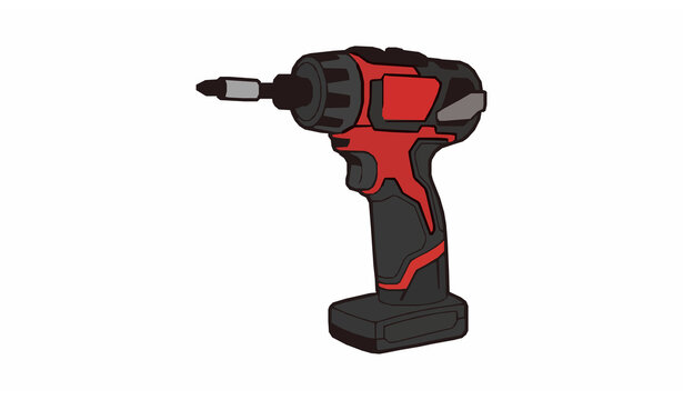Cordless Electric Screwdriver Red and Black Home Repair Vector
