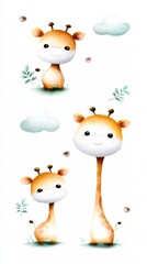 Naklejka premium Seamless Hand-painted Giraffe Botanical Pattern with Acacia Leaves