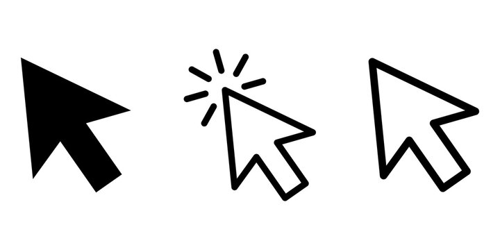 Set of computer mouse cursor pointer icons with click action and outline design