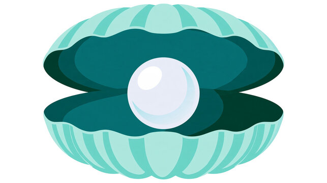 Isolated open oyster shell with a beautiful white lustrous pearl inside, ocean treasure