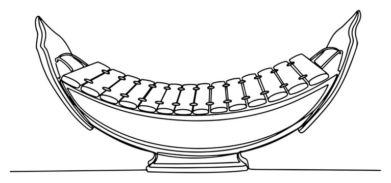 Ranat ek Thai xylophone continuous line drawing, traditional boat shaped musical instrument vector illustration
