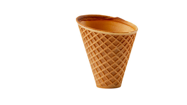 Isolated delicious crunchy empty waffle ice cream cone, perfect for sweet summer desserts