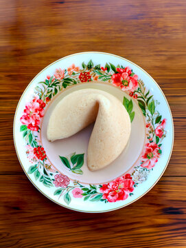 Fortune Cookie on Decorative Floral Plate