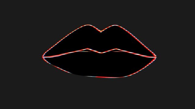 Striped lips transform into a glowing multicolor outline against a black background