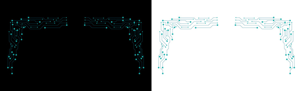 Futuristic Circuit Board Frame with Cyan Electronic Traces and Connection Nodes, Digital Technology Border PNG with Transparent Background