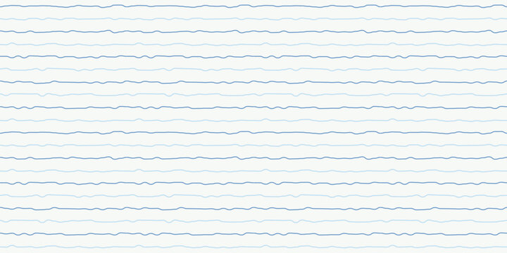 Watercolor irregular striped seamless pattern. Hand drawn thin lines in soft pastel blue tones. Minimalist wavy print for textile and fabric. Summer Mediterranean sea background. Vector illustration