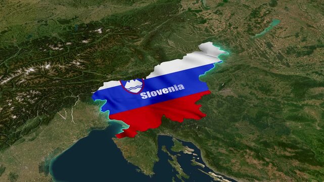 Slovenia 3D Map 4K Animation with National Flagand Geographic Borders