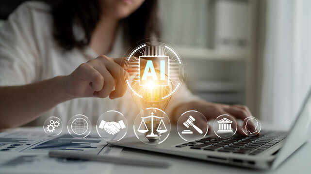 Business professional activates artificial intelligence icon on laptop, innovative technology concept in modern workspace, digital transformation and efficiency enhancement Fluxor.