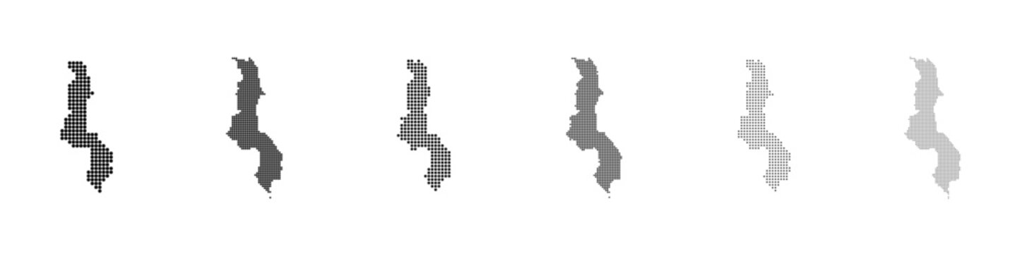 Dot mosaic Malawi outline map set