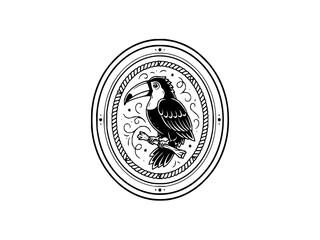 Fototapeta premium Exotic Toucan Bird Vector Illustration in Circular Rope Border Frame