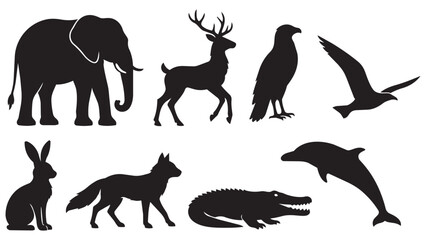 Obraz premium Black Silhouettes of Wild Animals and Creatures